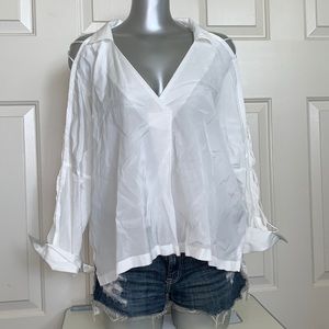 White open criss cross arm flowy this long sleeve top